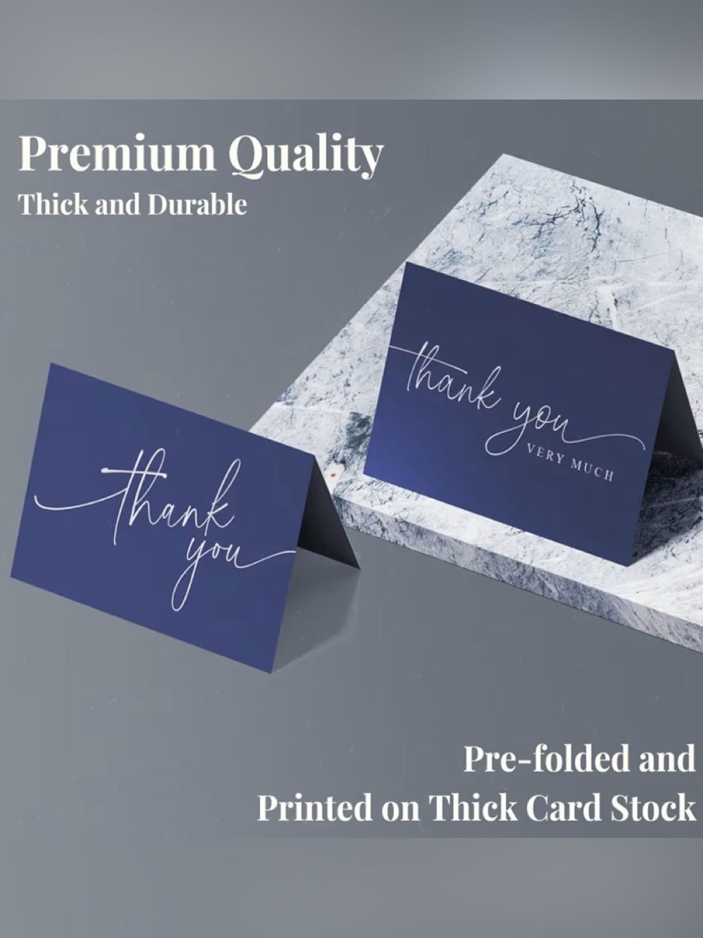 Navy Thank You Cards-White Script Pack Folded Notes 100 Plus Thank You Stickers